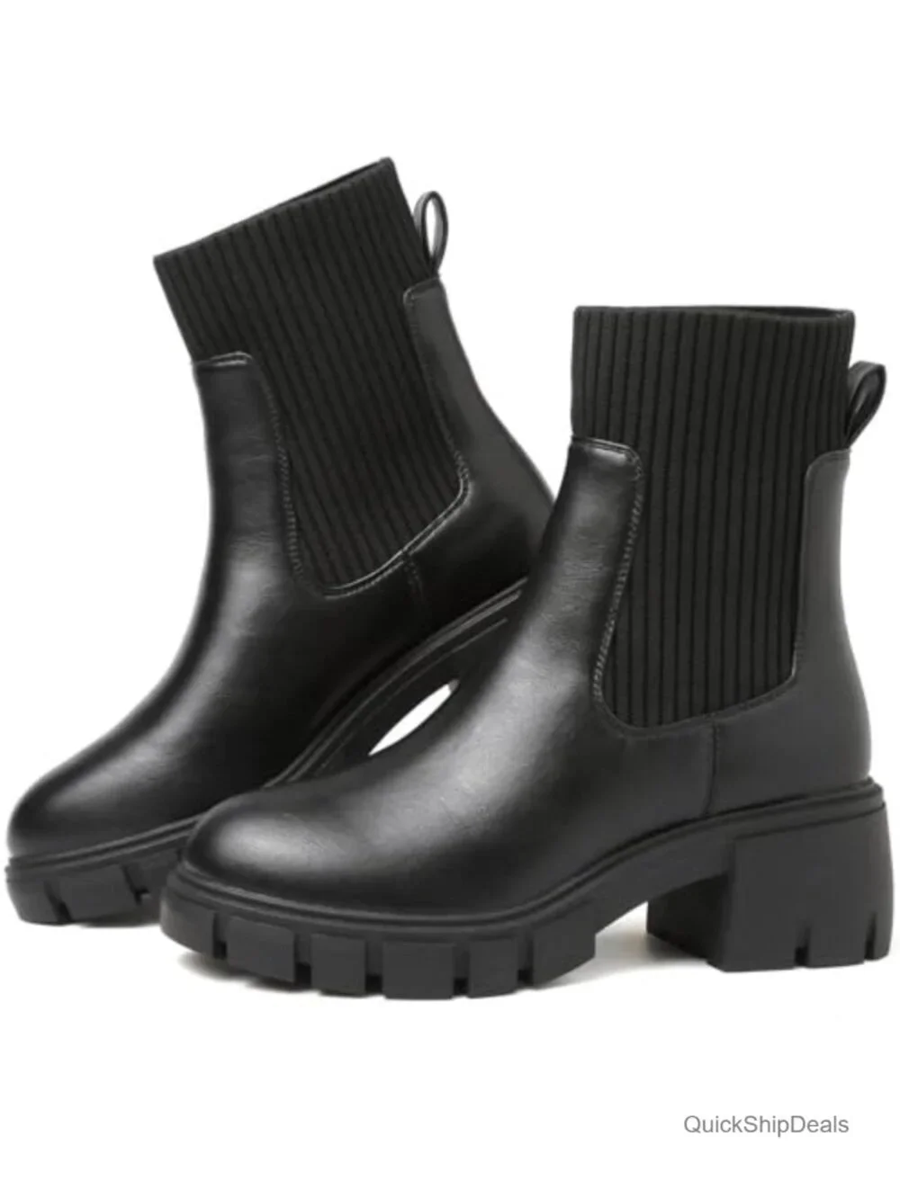 Women's Platform Chelsea Boots Chunky Block Heel Lug Sole Ankle Booties PU
